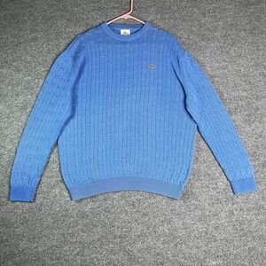Lacoste Cable Knit Sweater Men 5 Wool Cotton Blend Blue Preppy Classic Logo